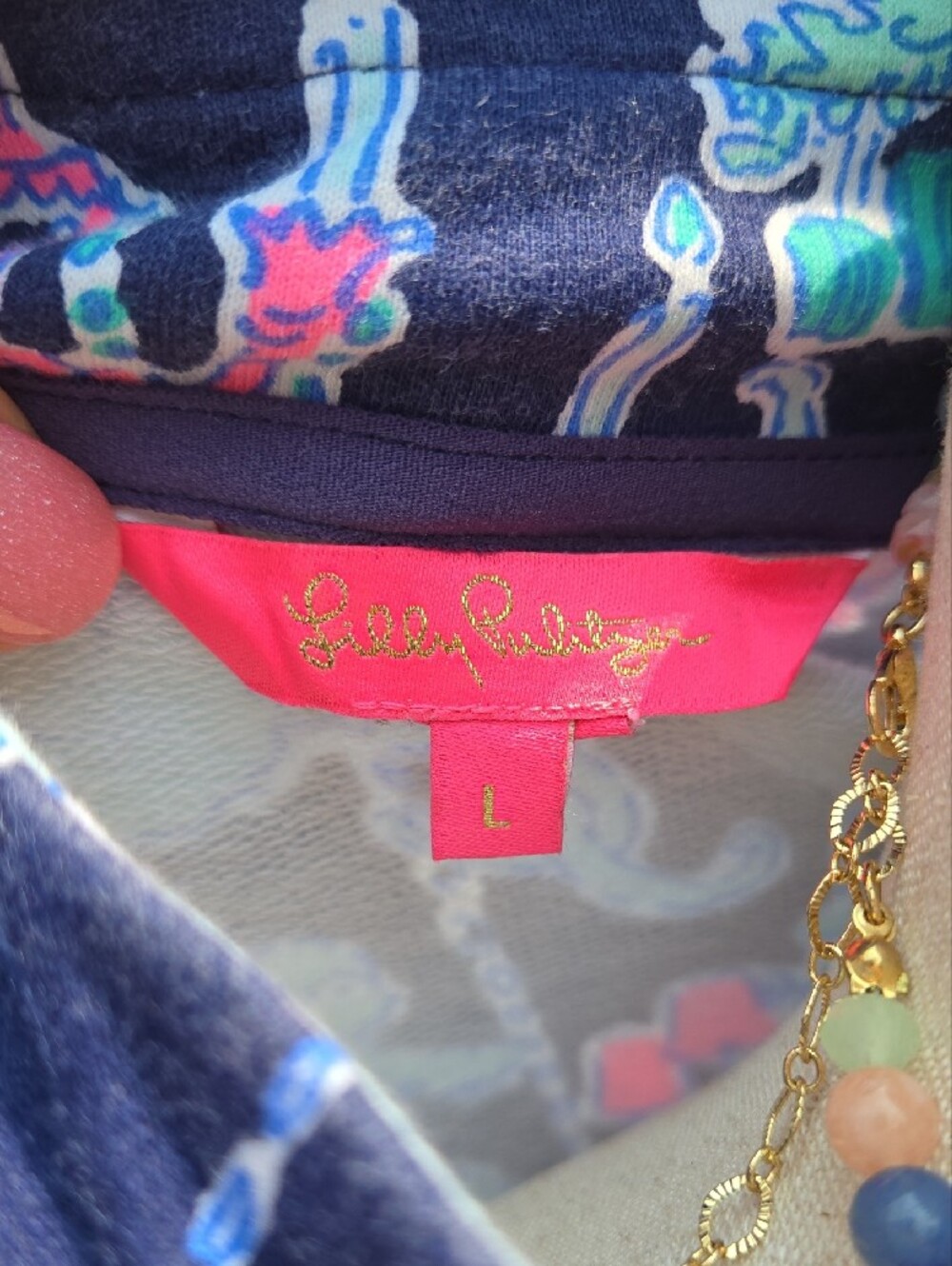 Lilly Pulitzer Navy Blue Printed Zip Tunic Dress with Pink & Aqua Accents - Picture 9 of 11